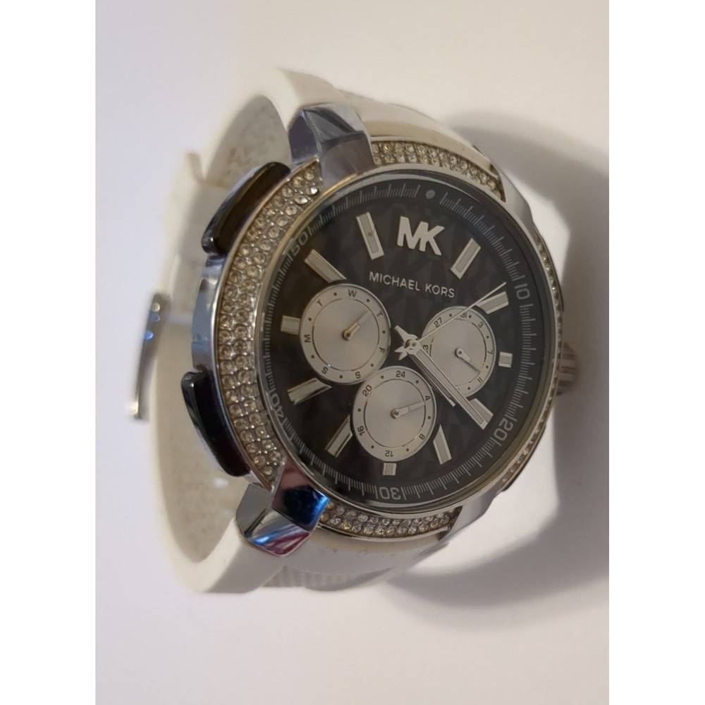 Michael Kors Oversized Sidney Pavé Silver-Tone and Silicone Sport Watch